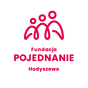 Logo Fundacji Pojednanie: trzy stylizowane postacie tworzące rodzinę, pod nimi napis „Fundacja Pojednanie, Hodyszewo”.